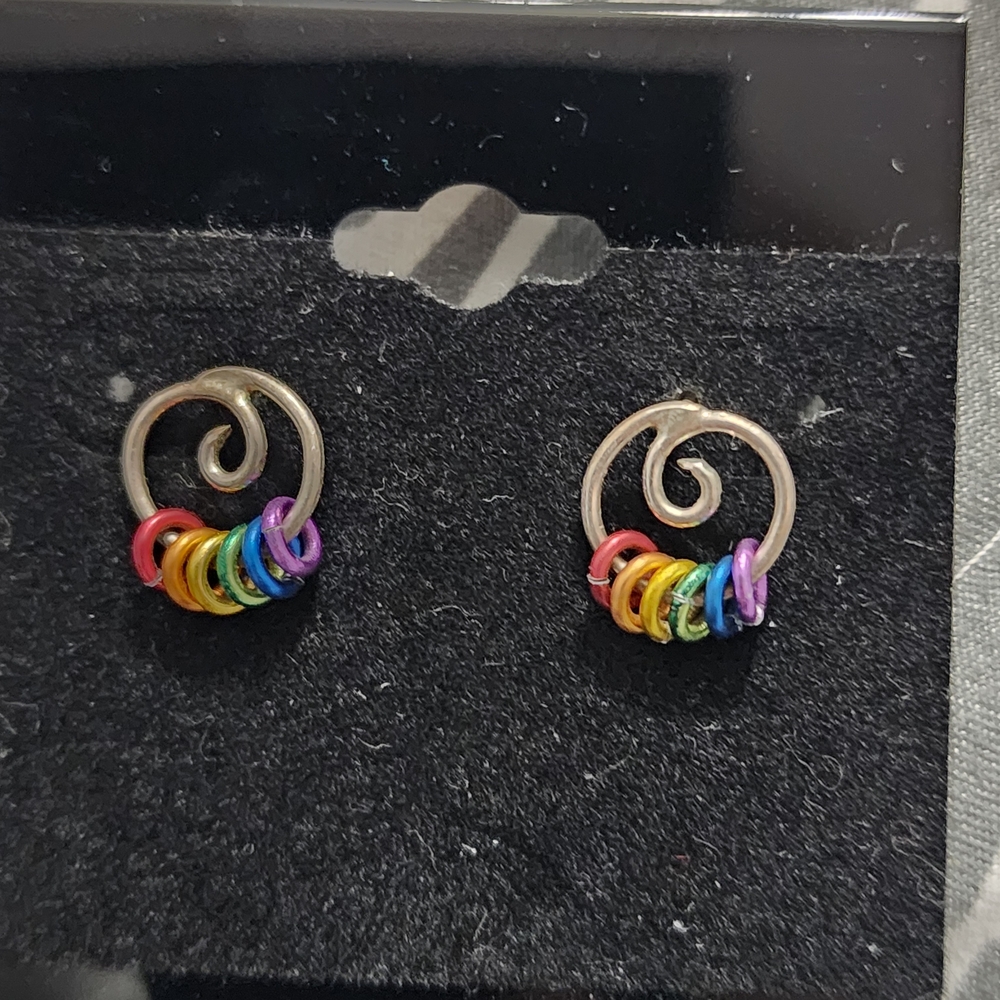 Source Unknown Rainbow Swirl Hoop Stud Earrings - Multicolor